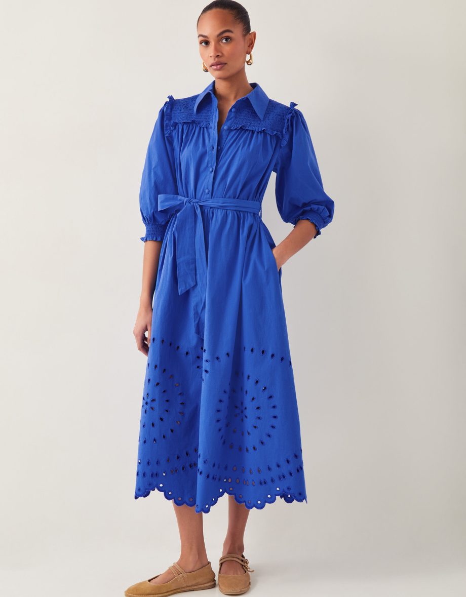 Jules broderie midi shirt dress blue