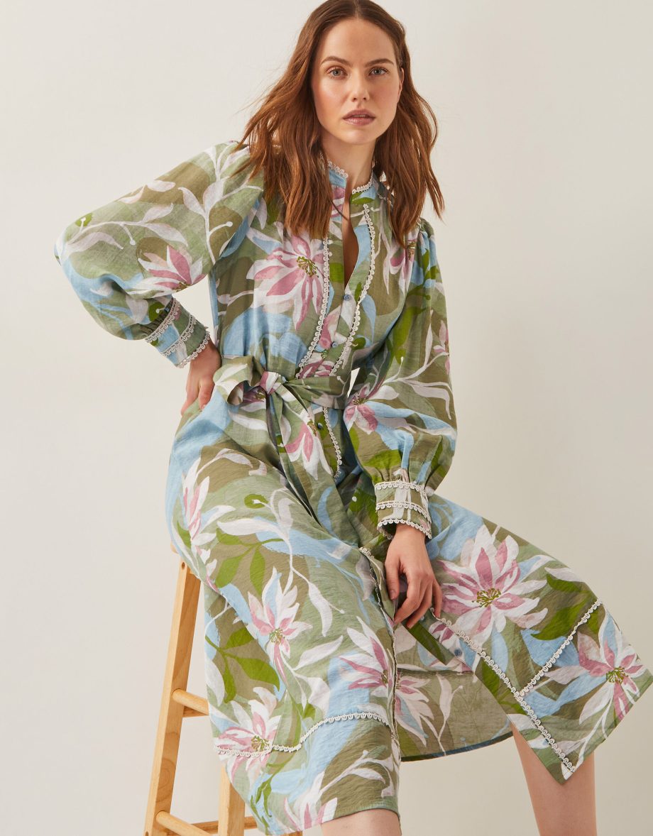 Piper Floral Print Midi Dress Green