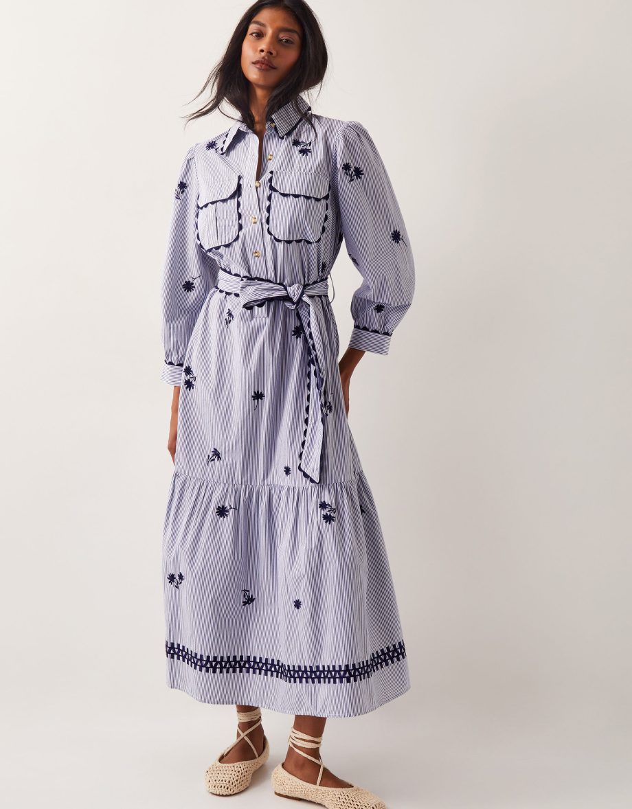 Amelia embroidered shirt maxi dress blue