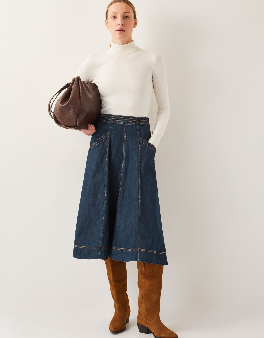 Harper seamed denim midi skirt blue