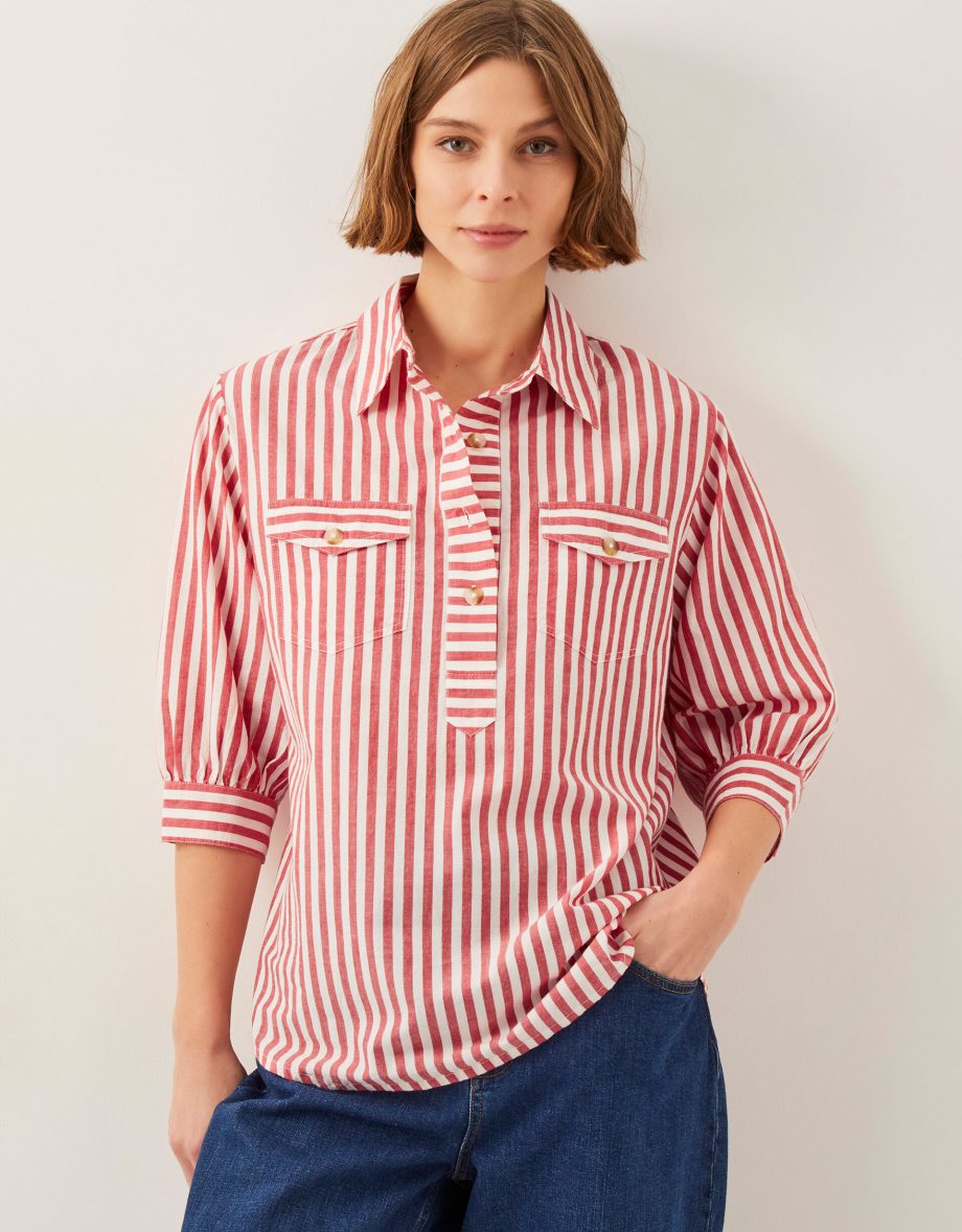 Liv 3/4 sleeve stripe shirt red