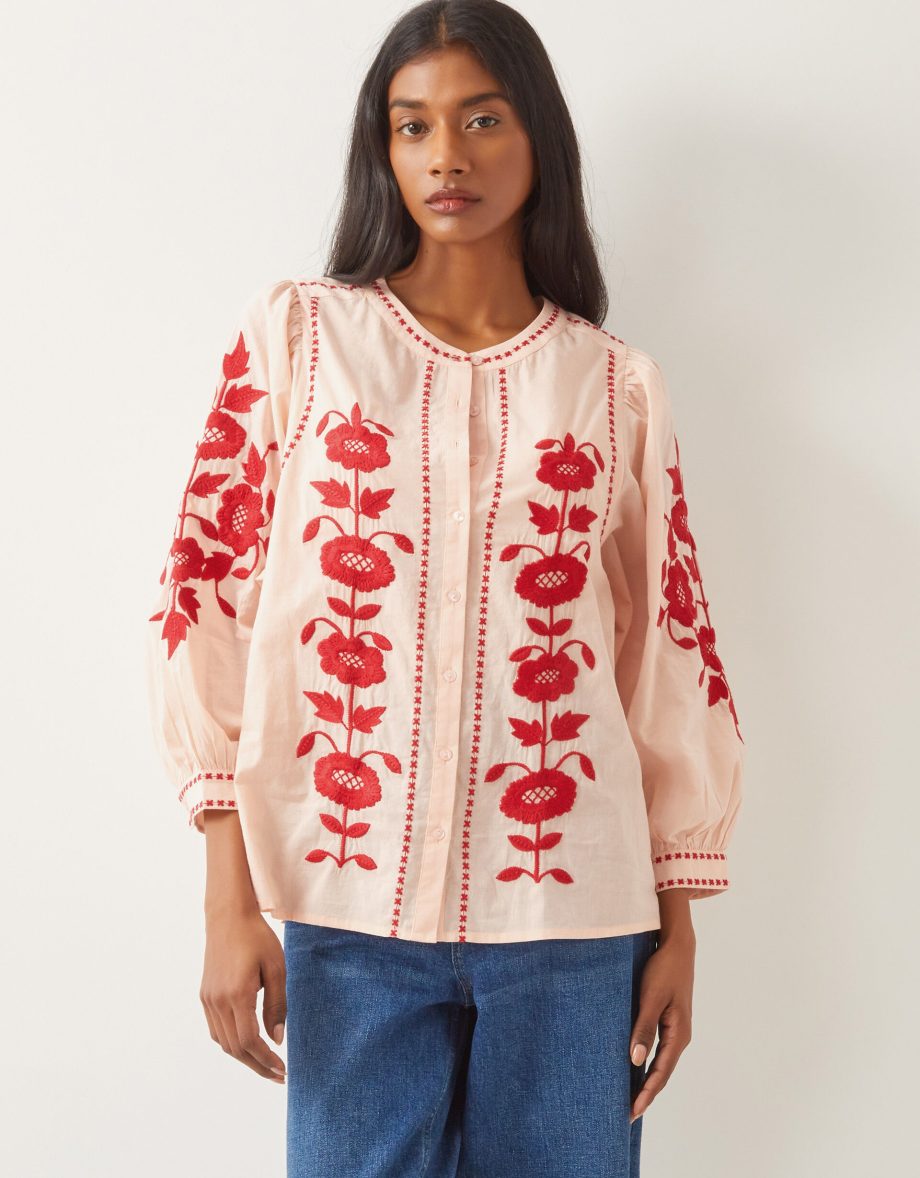 Bronte Floral Embroidered Blouse Pink