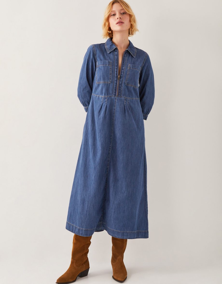 Bonnie zip denim shirt dress blue