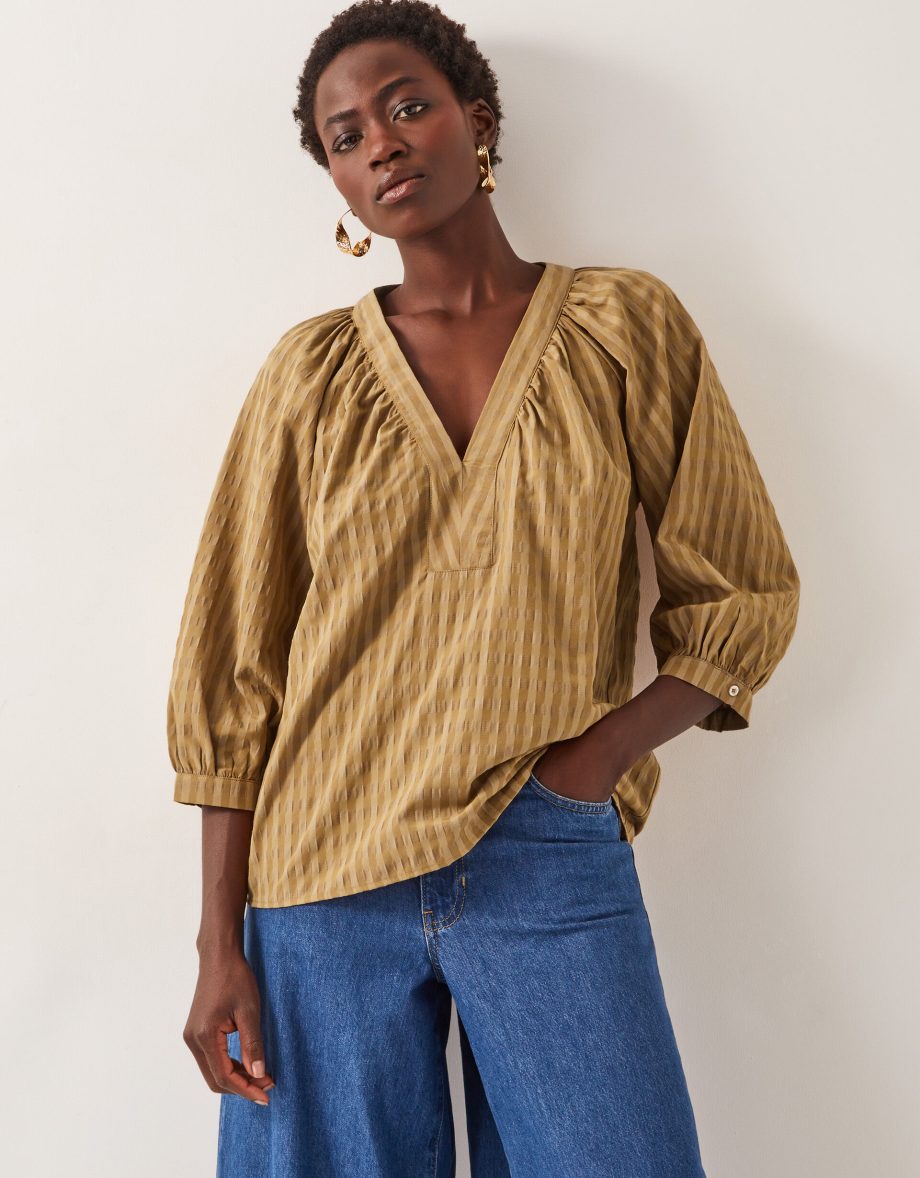 Suzi 3/4 sleeve check top