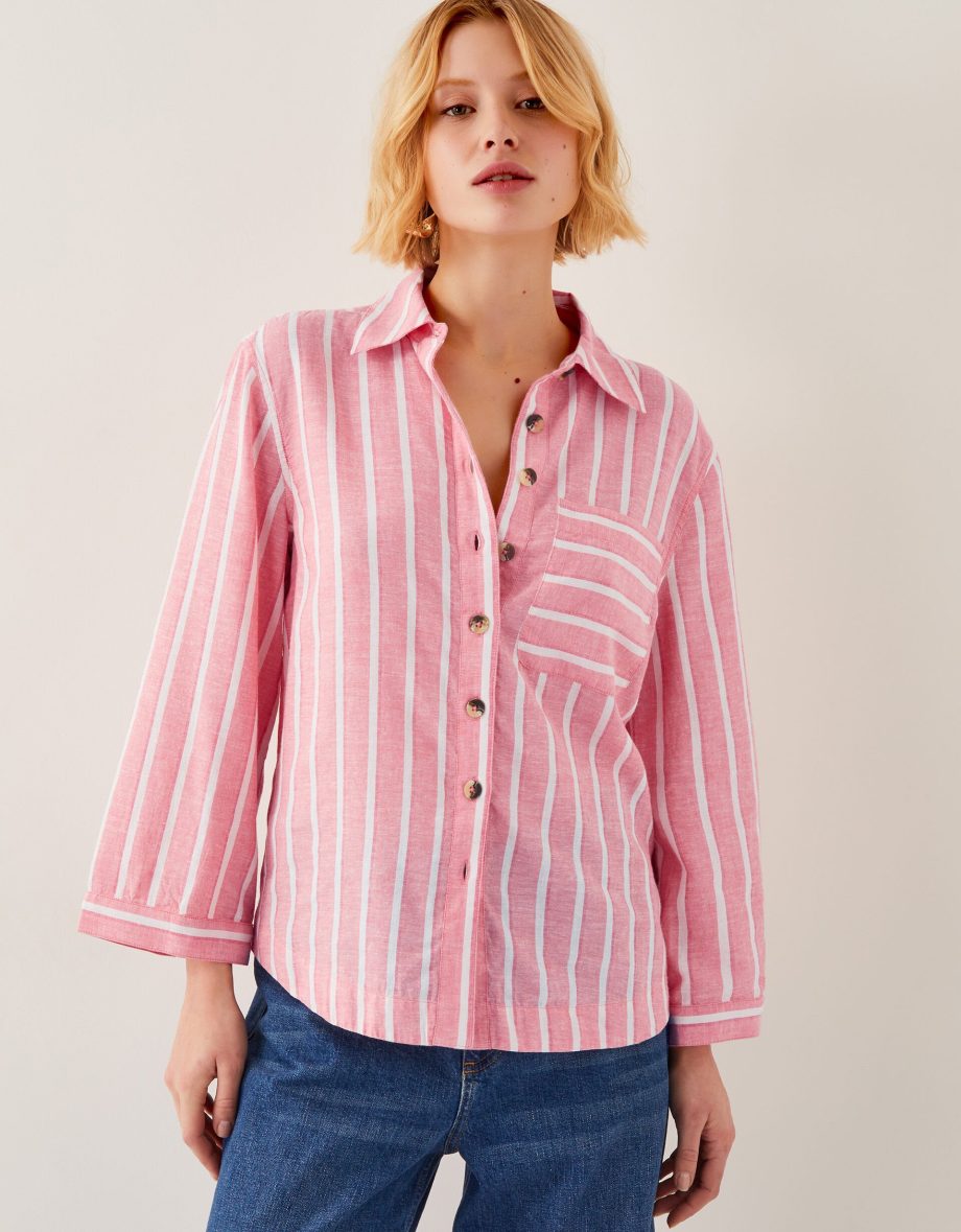 Tyra linen-blend stripe shirt pink