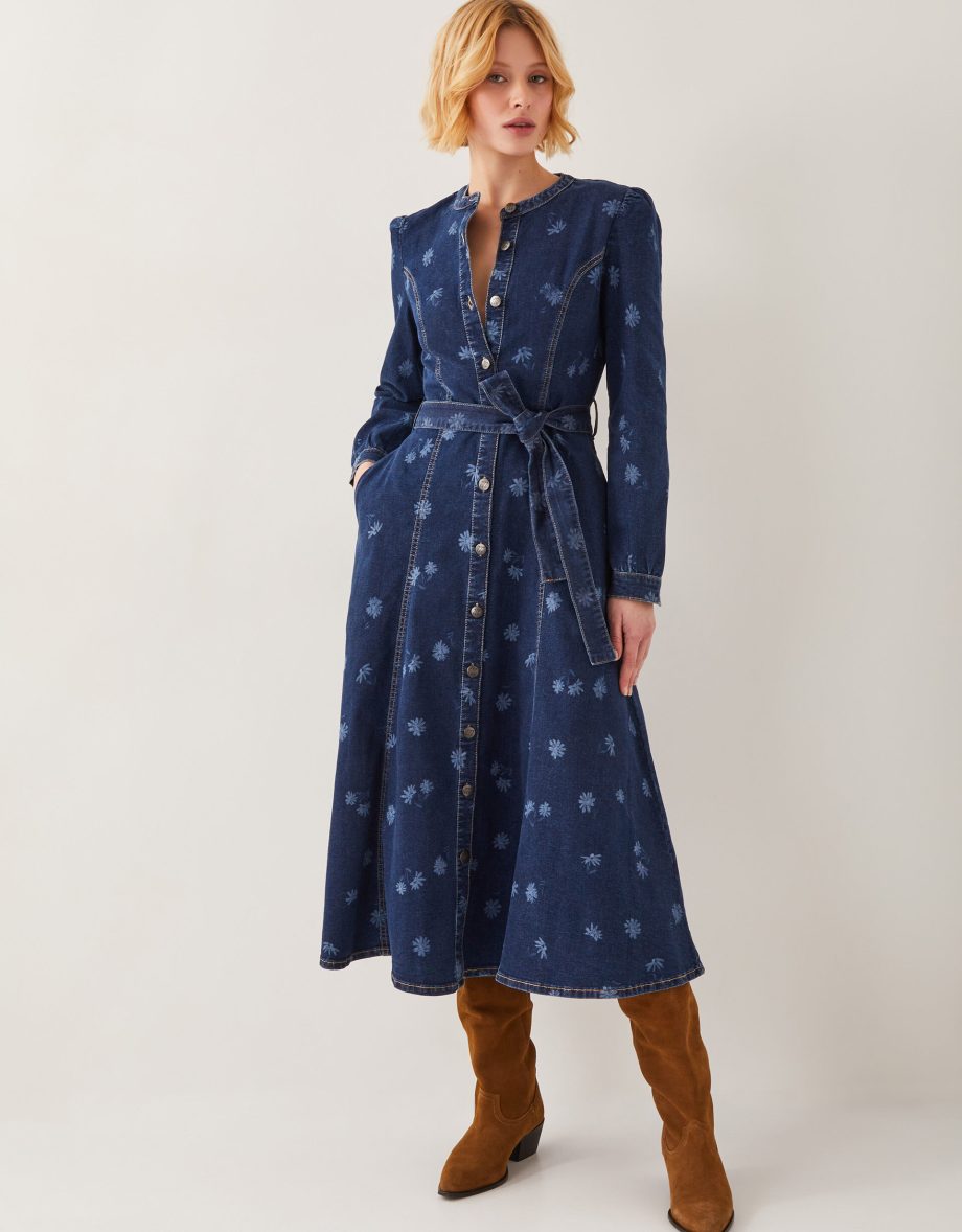 Lulu daisy denim midi dress blue