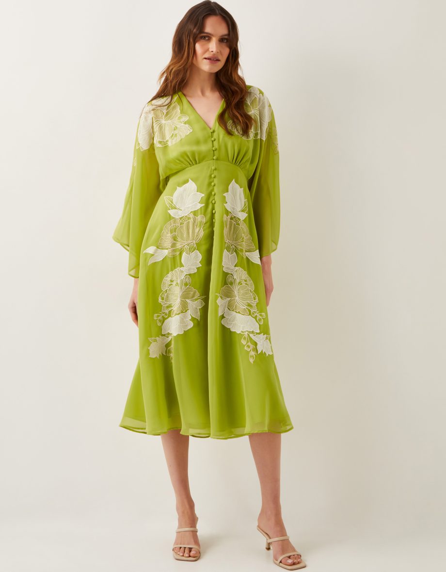 Tilly floral embroidered midi dress green