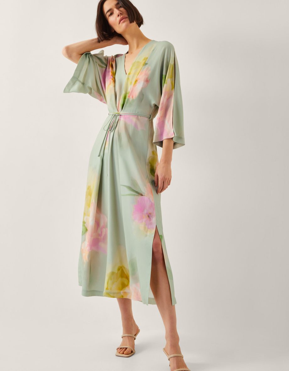 Jane floral print midi dress green