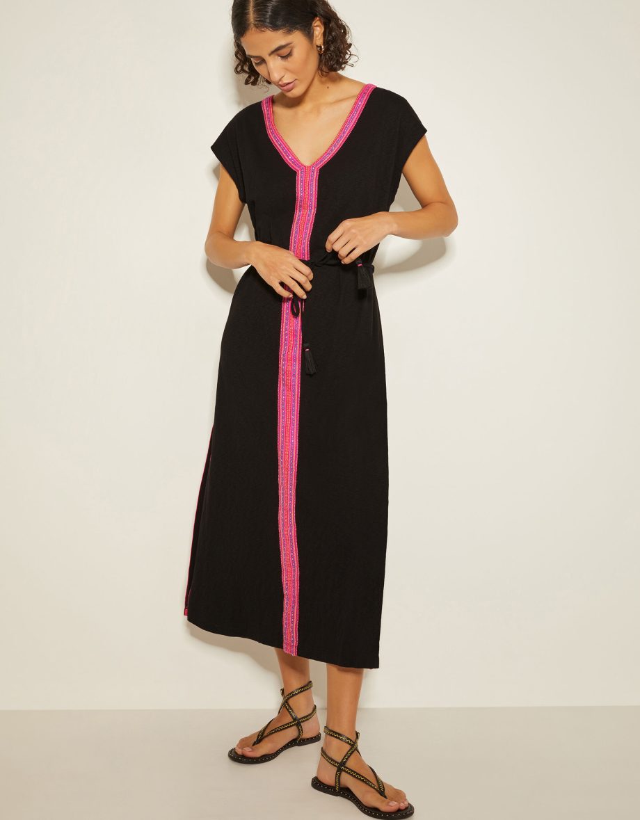 Estela Jersey Embroidered Kaftan Black