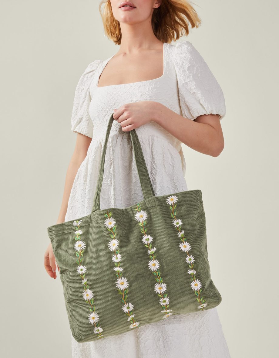 DAISY EMBROIDERED CORDUROY SHOPPER BAG