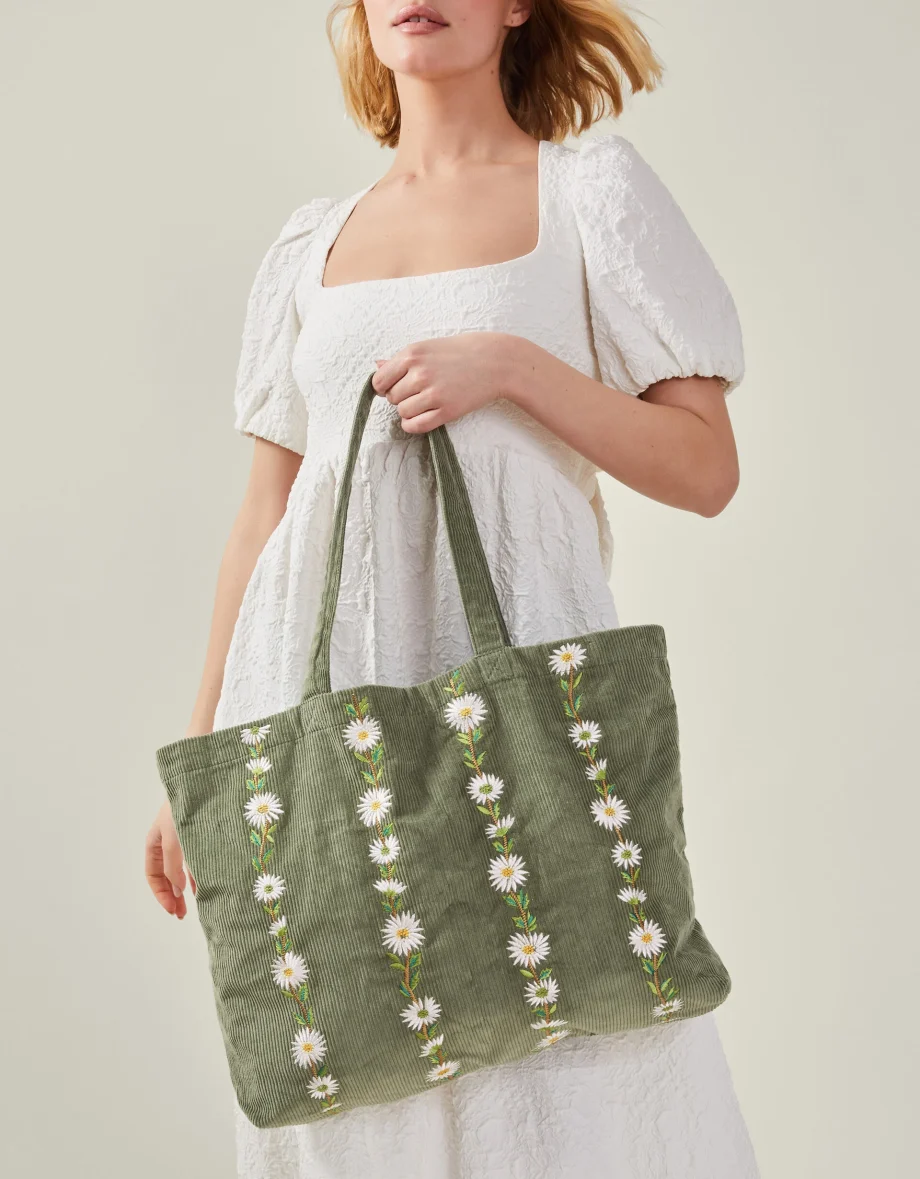 Daisy Embroidered Corduroy Shopper Bag