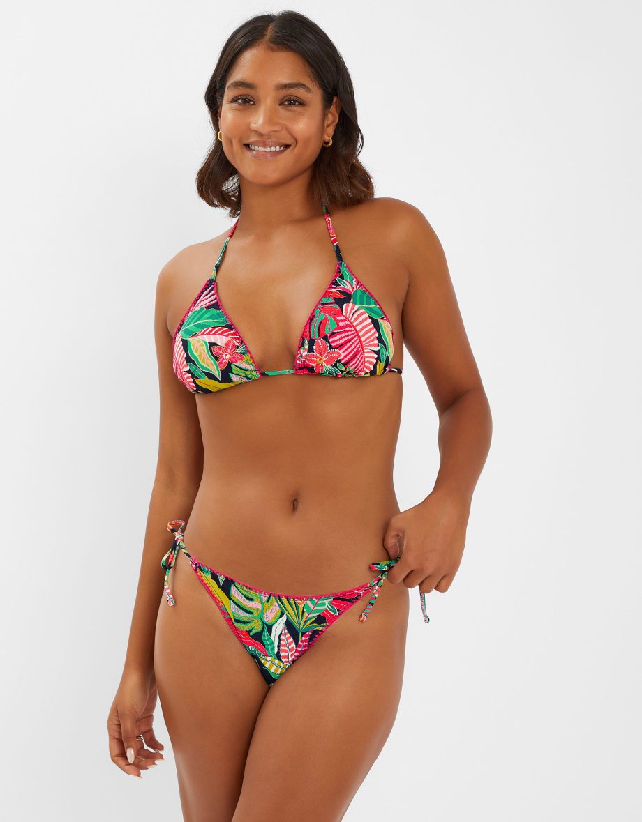 TROPICAL PRINT TRIANGLE BIKINI TOP BLACK