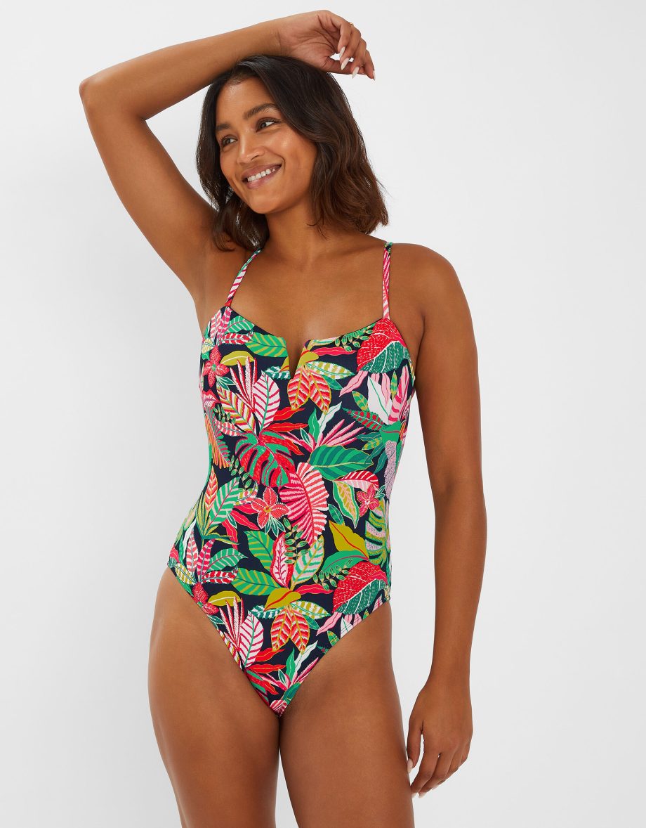 TROPICAL PRINT V INSERT SWIMSUIT BLACK