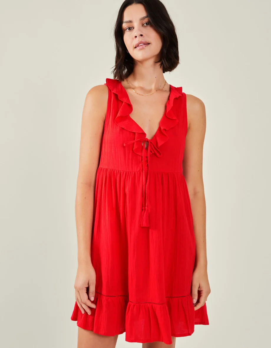 Sleeveless Ruffle Mini Dress Red