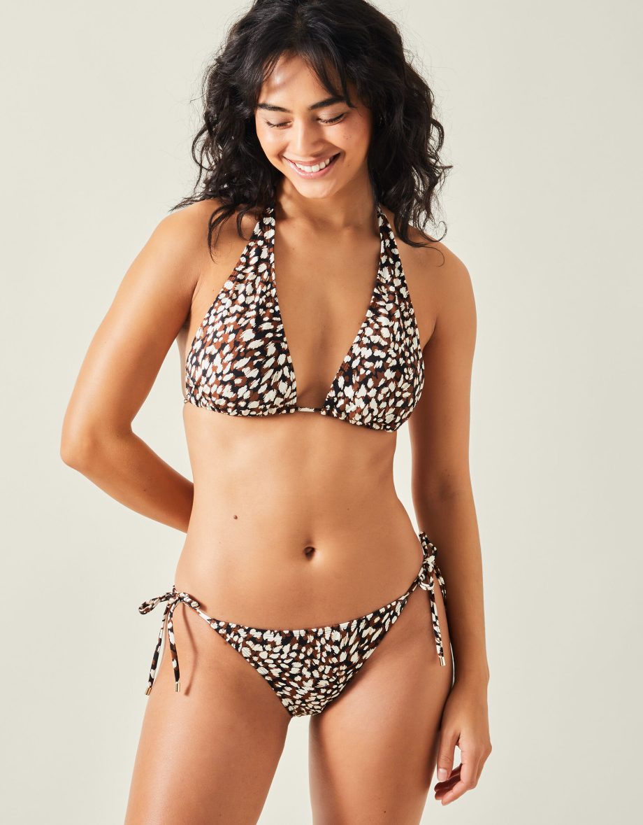 Animal Print Tie Side Bikini Bottoms Brown