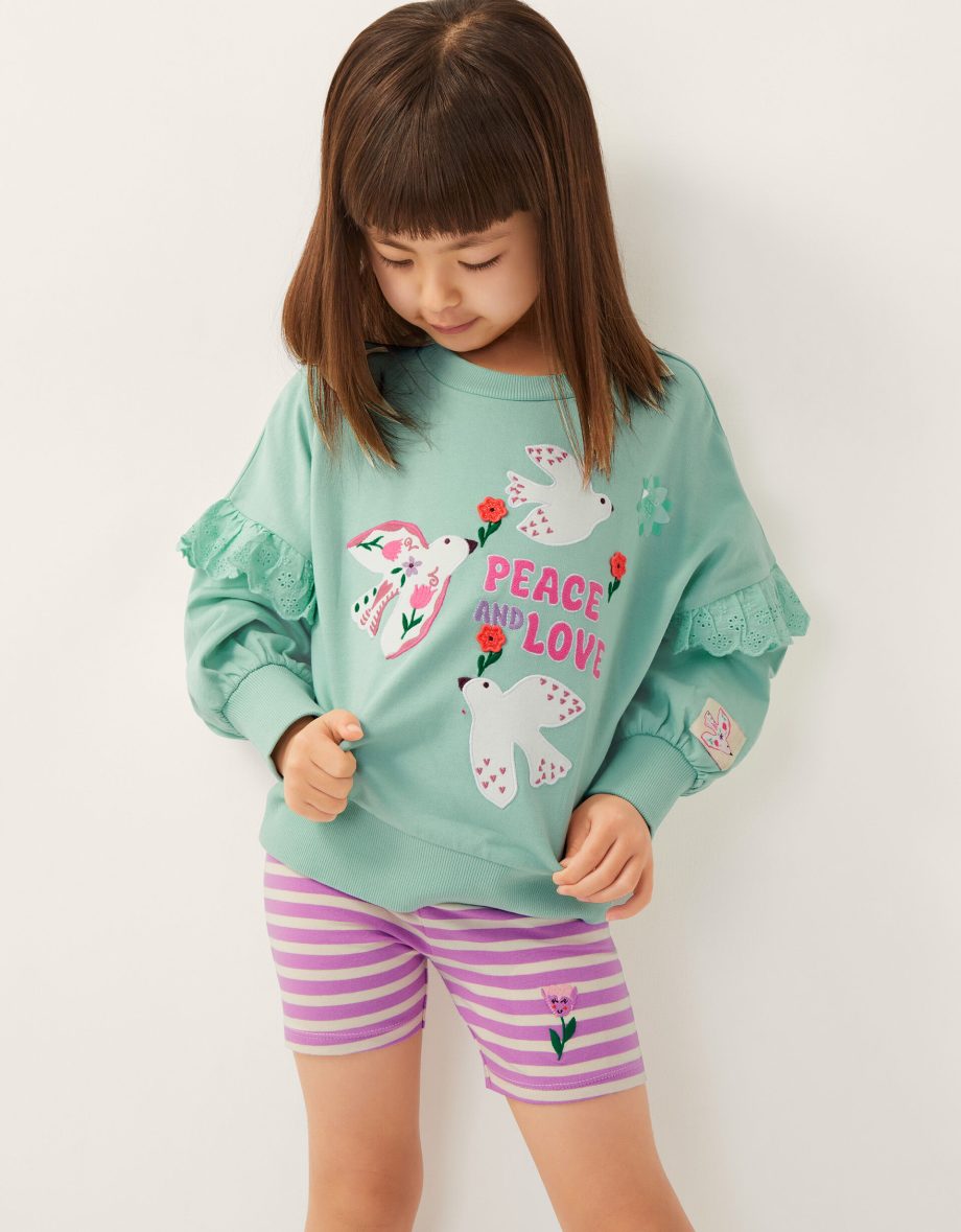 Peace and love sweatshirt and cycle shorts set green