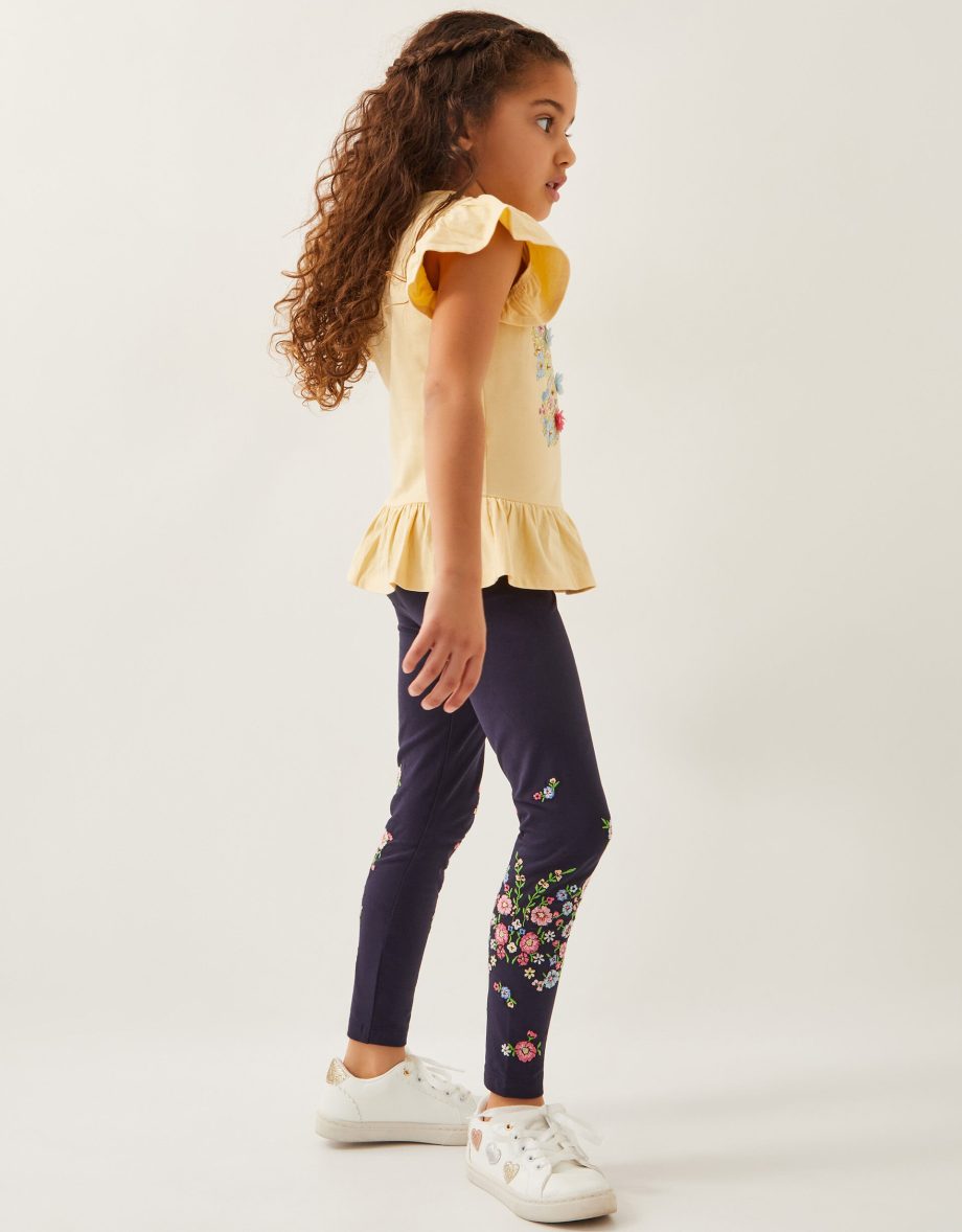 Floral embroidered leggings blue