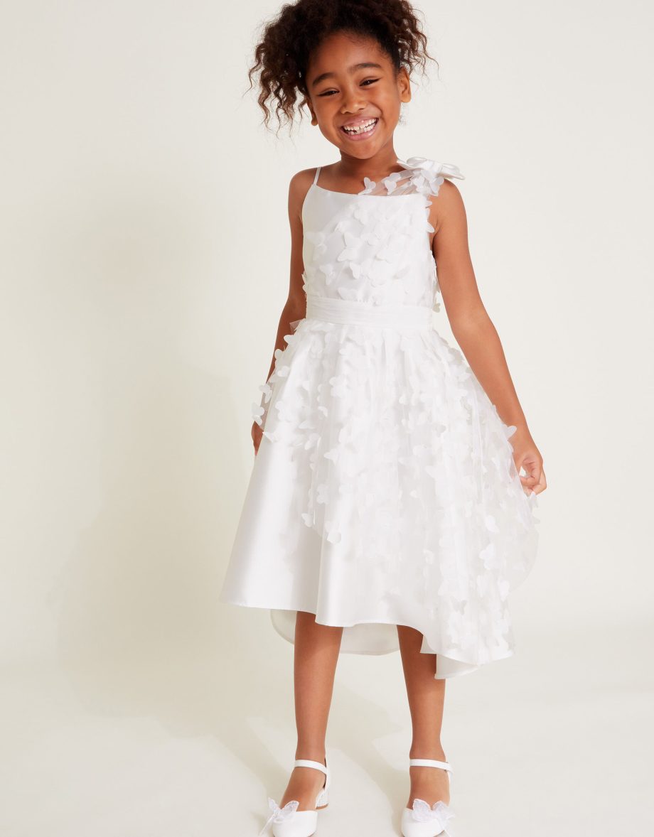 Laurena asymmetrical 3d butterfly dress ivory