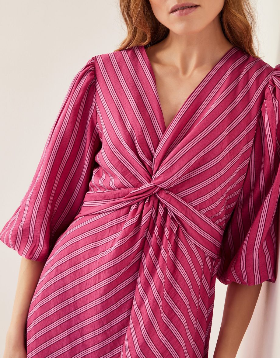 Stella stripe twist-front maxi dress pink