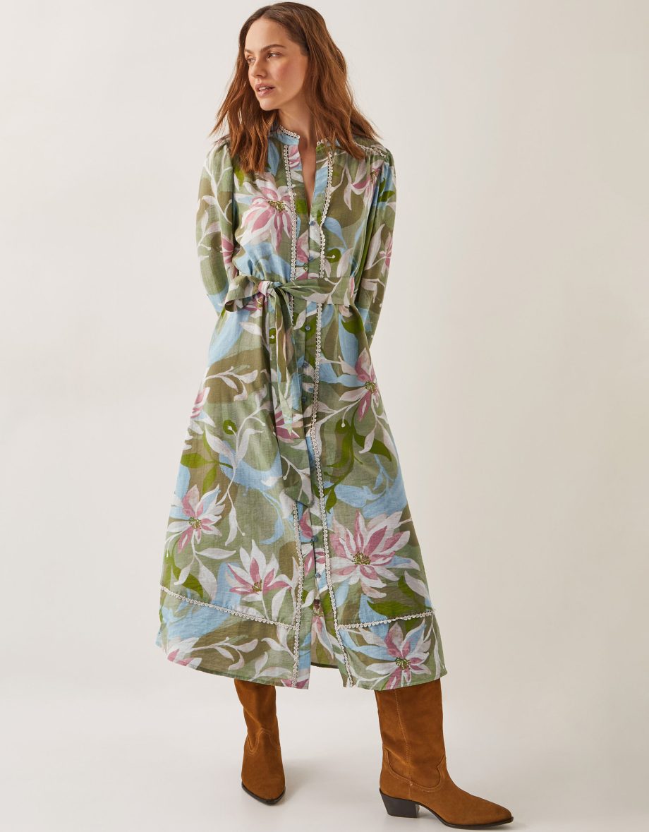 Piper Floral Print Midi Dress Green