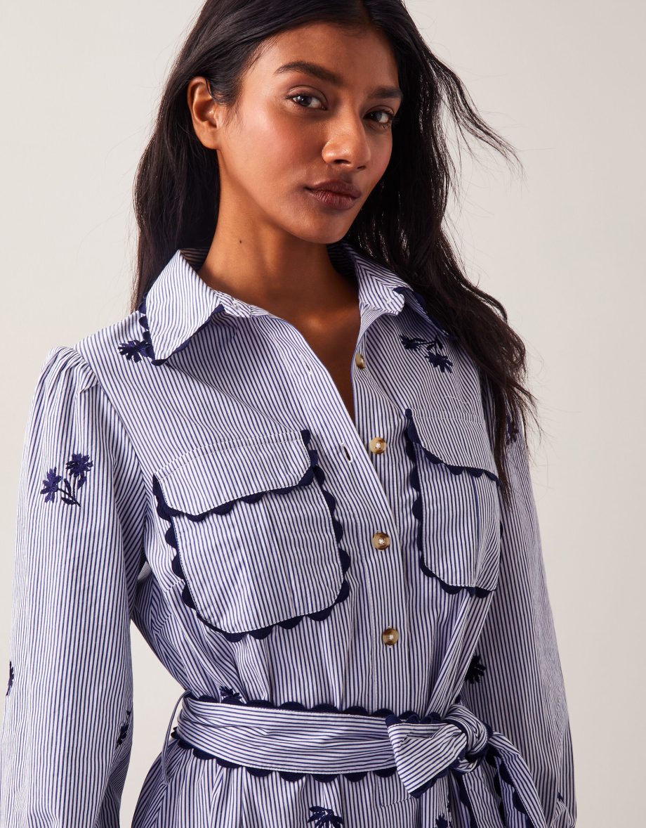 Amelia embroidered shirt maxi dress blue