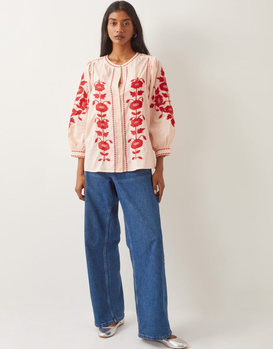 Bronte Floral Embroidered Blouse Pink