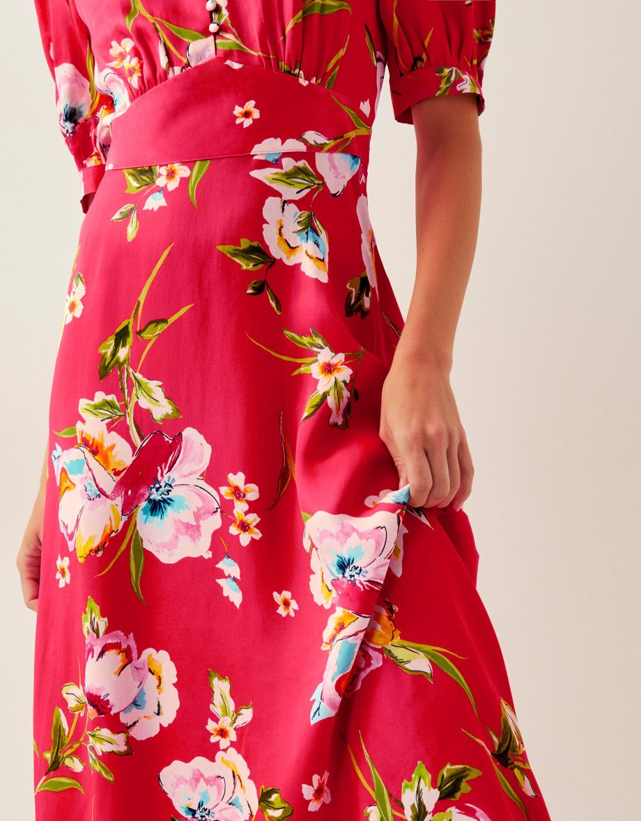 Meredith floral midi shirt dress red