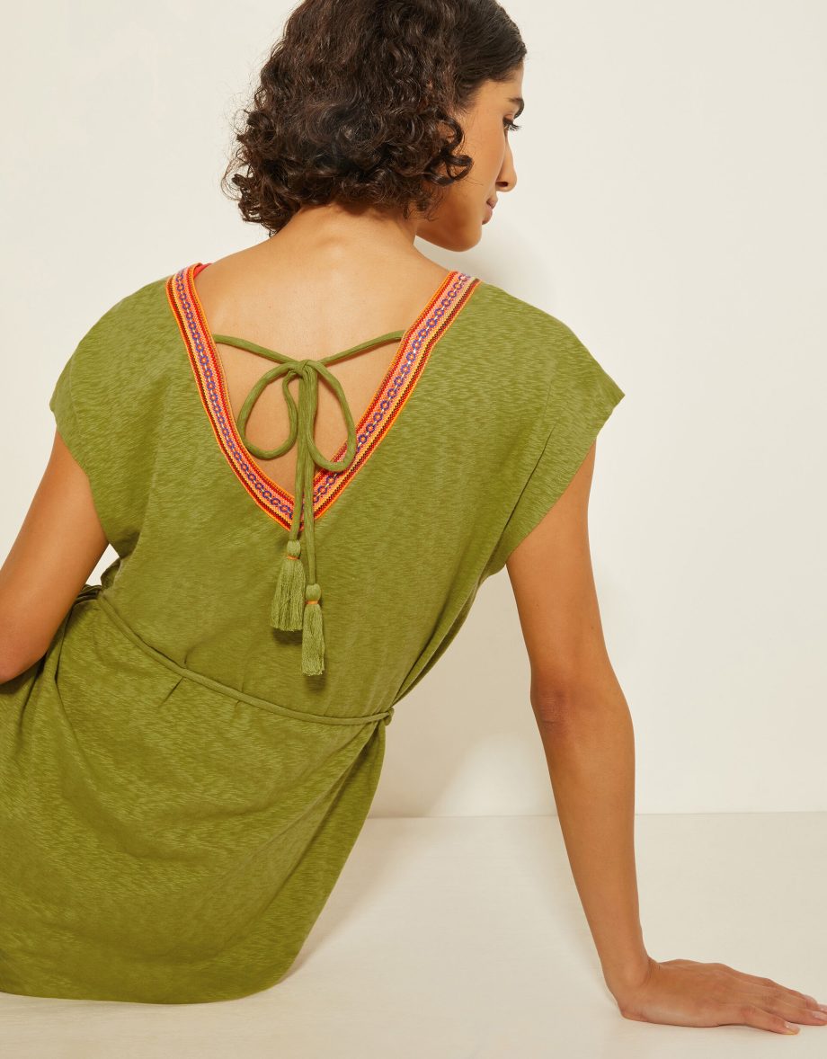 Estela jersey embroidered kaftan green