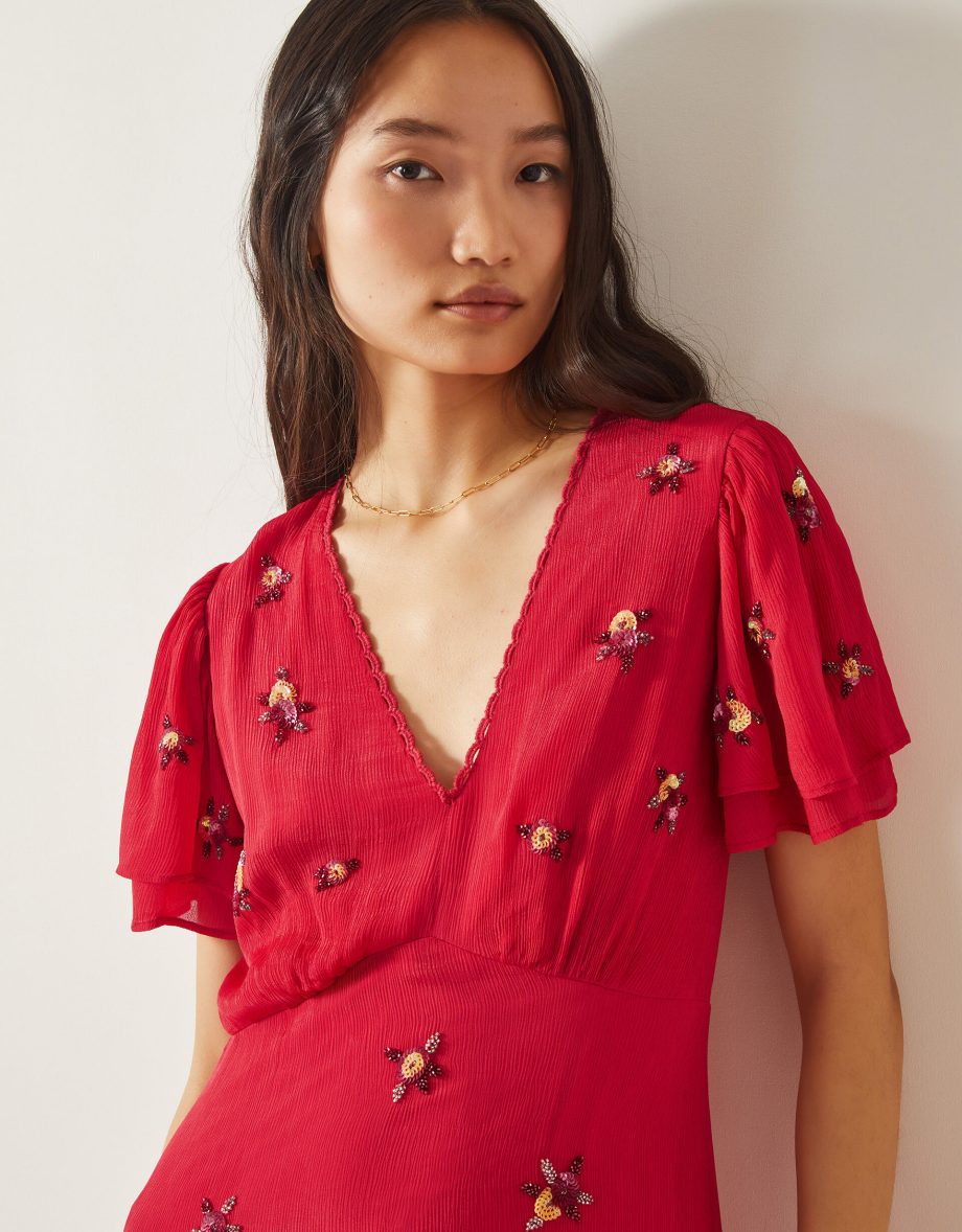 Gia embellished tea dress red