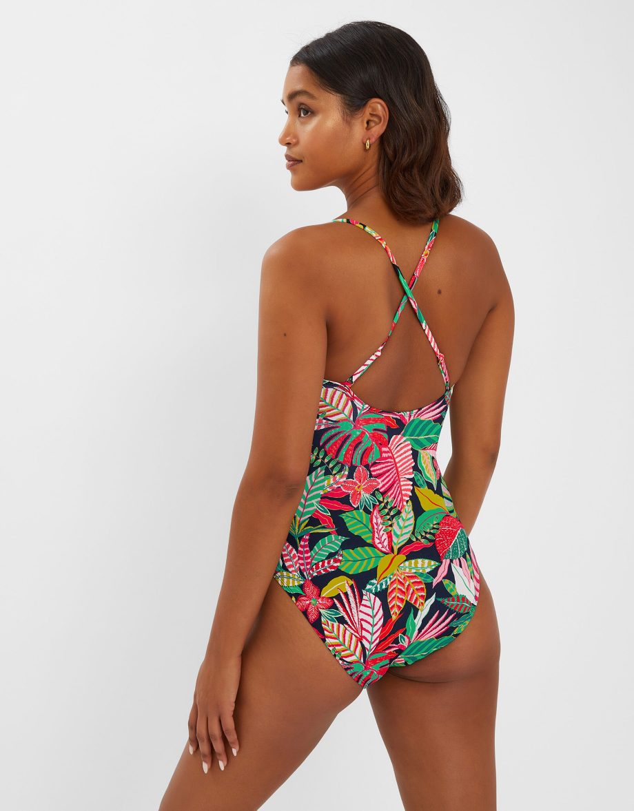 TROPICAL PRINT V INSERT SWIMSUIT BLACK