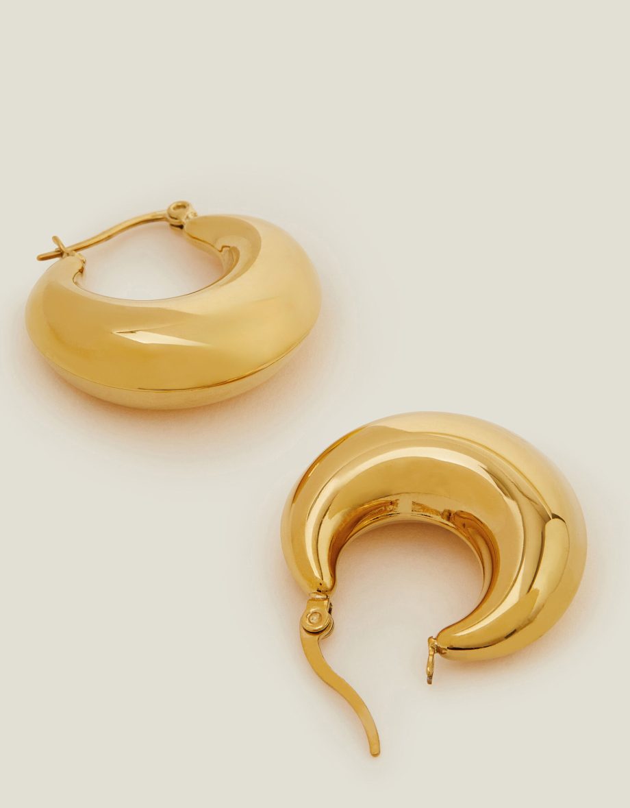 14CT GOLD-PLATED CHUNKY CRESCENT HOOP EARRINGS