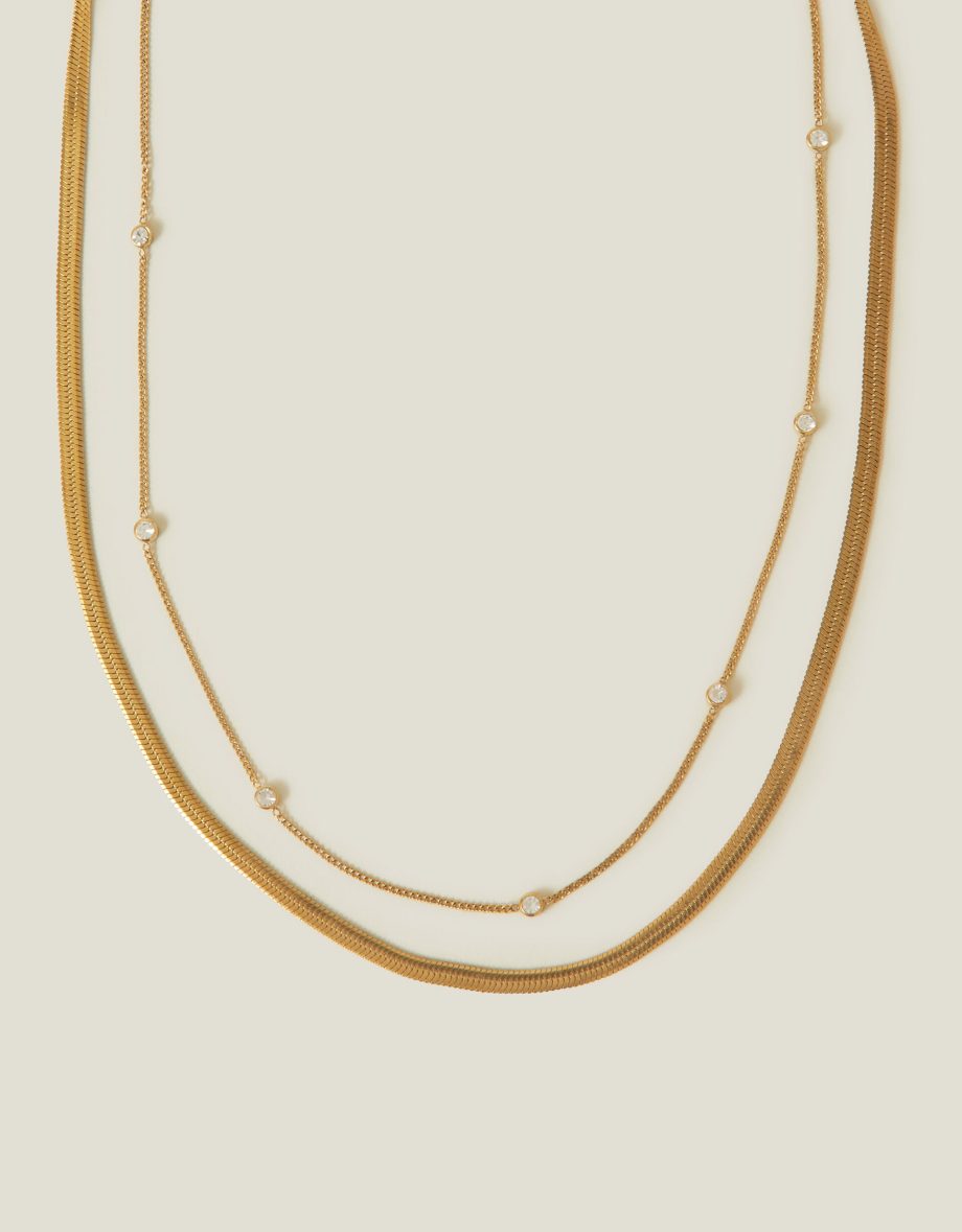 14CT GOLD-PLATED LAYERED DIAMANTE OMEGA CHAIN NECKLACE
