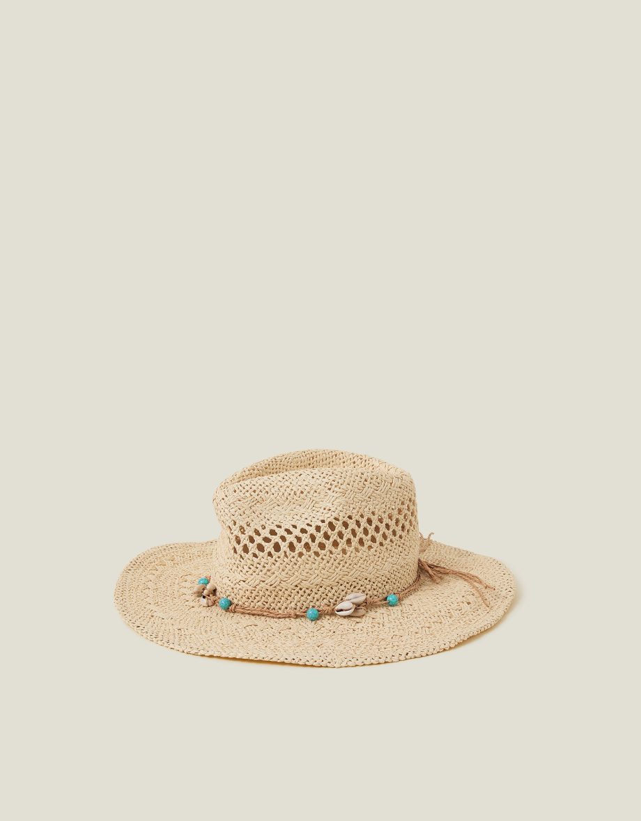 SHELL BEADED STRAW STETSON HAT