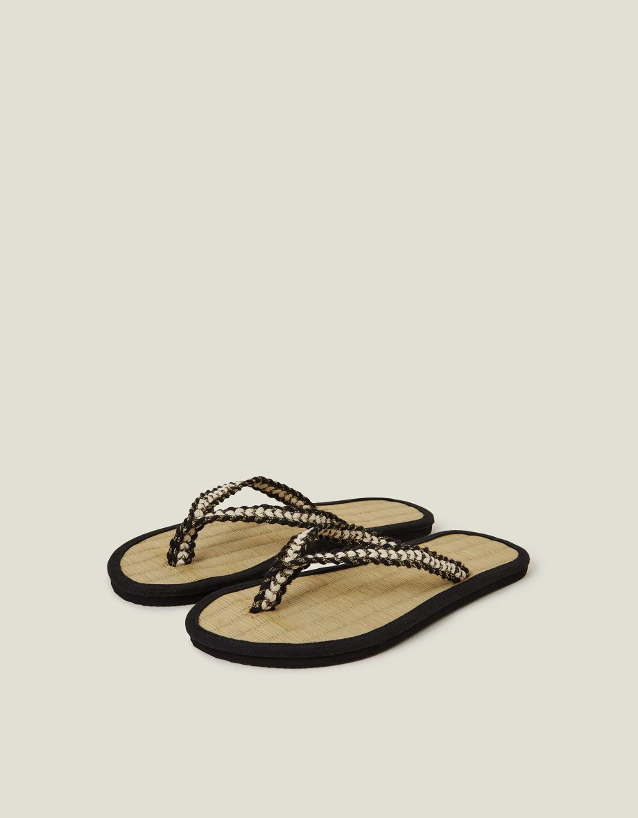BRAIDED SEAGRASS FLIP FLOPS BLACK