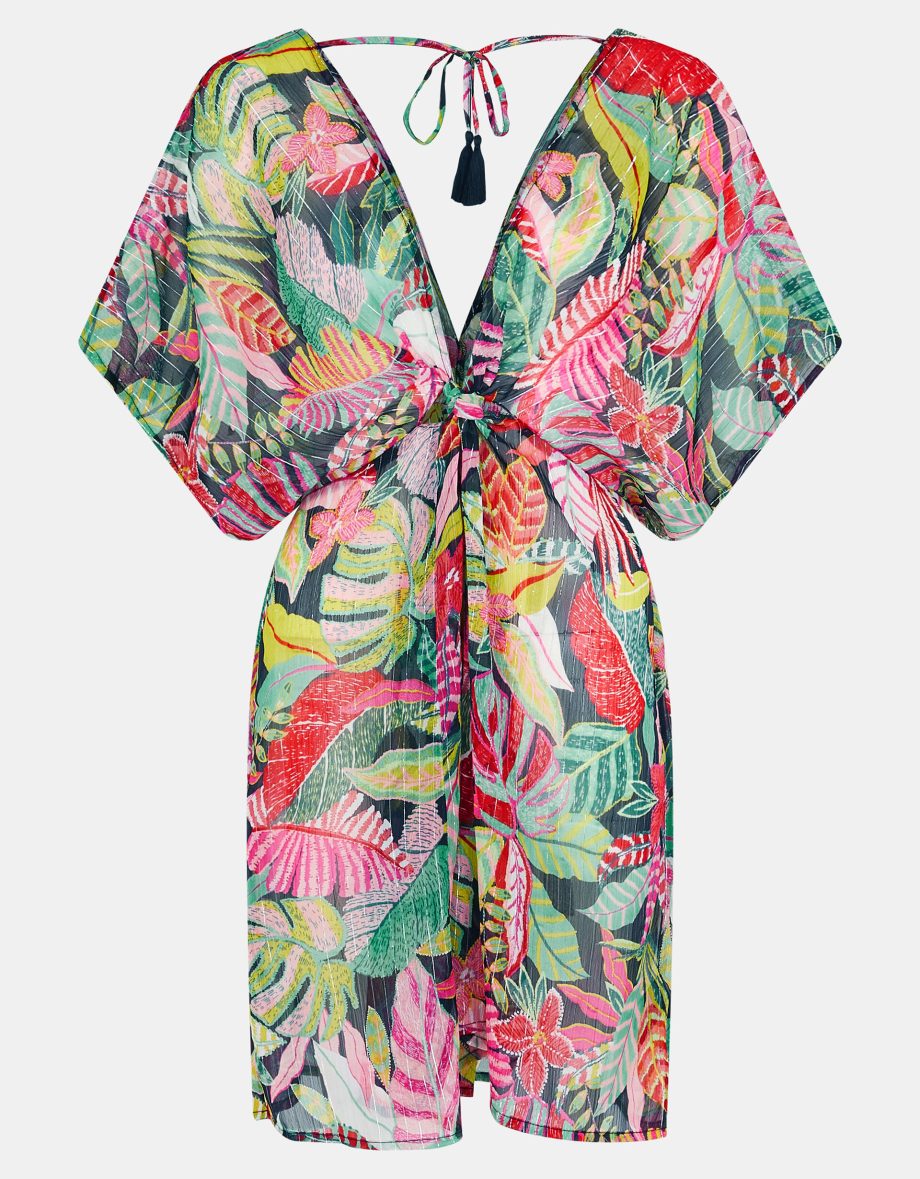 Tropical Print Chiffon Kaftan Black