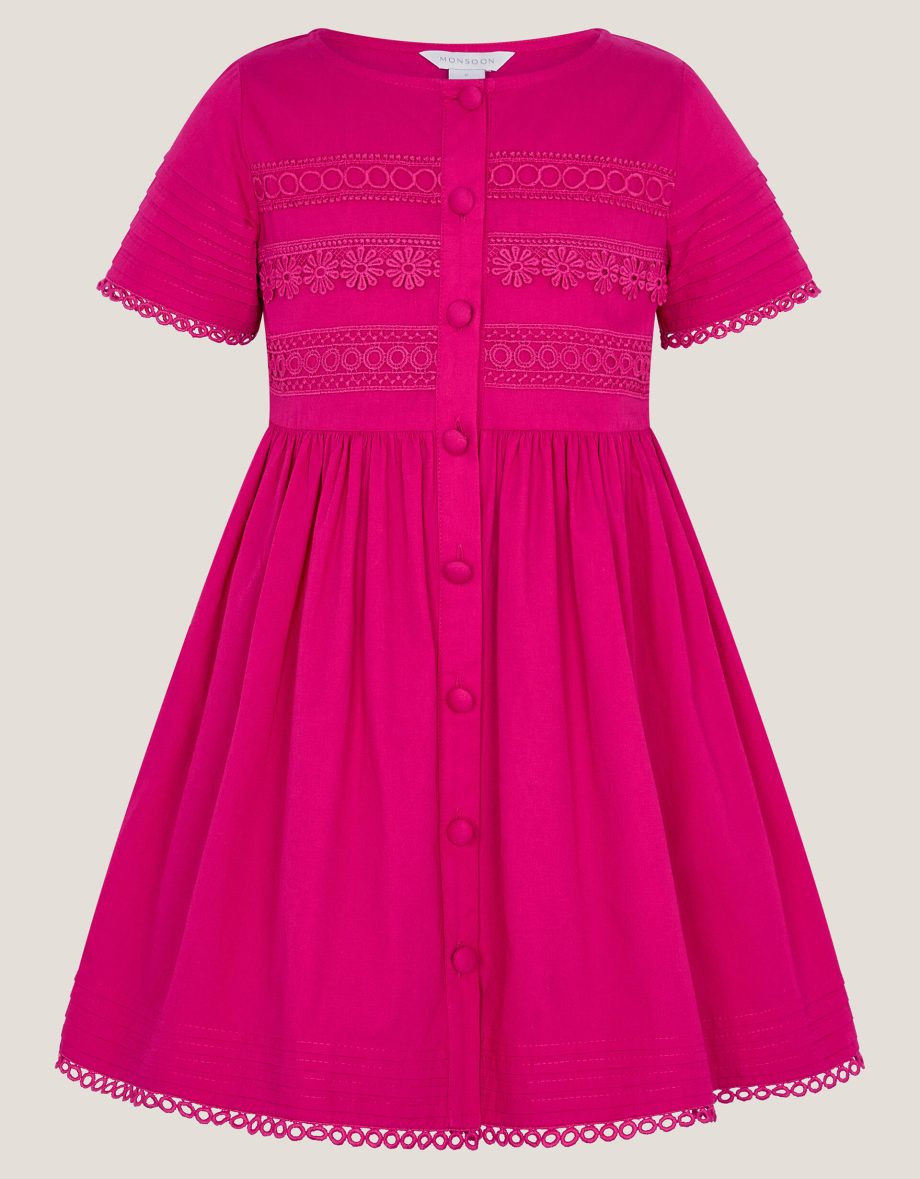 Embroidered short sleeve dress pink