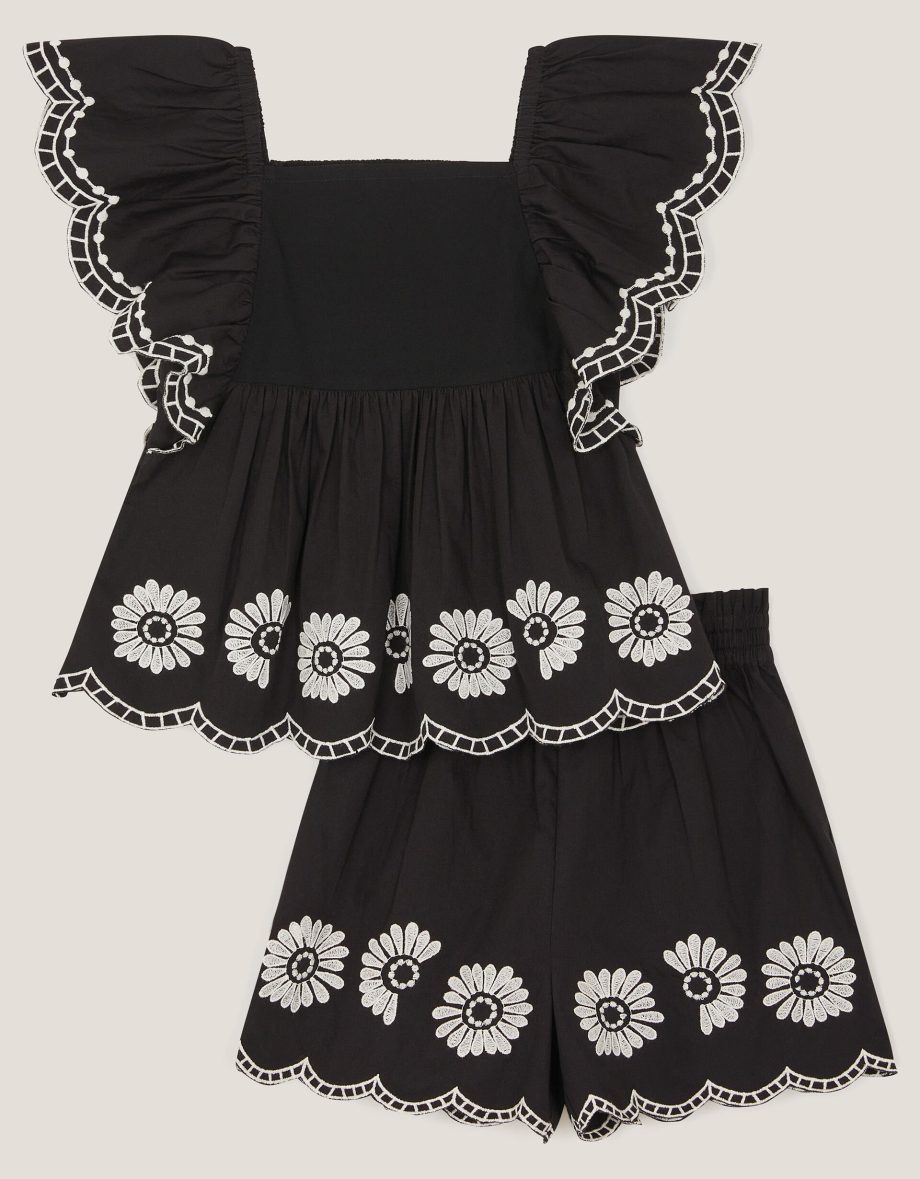 Embroidered top & shorts set black