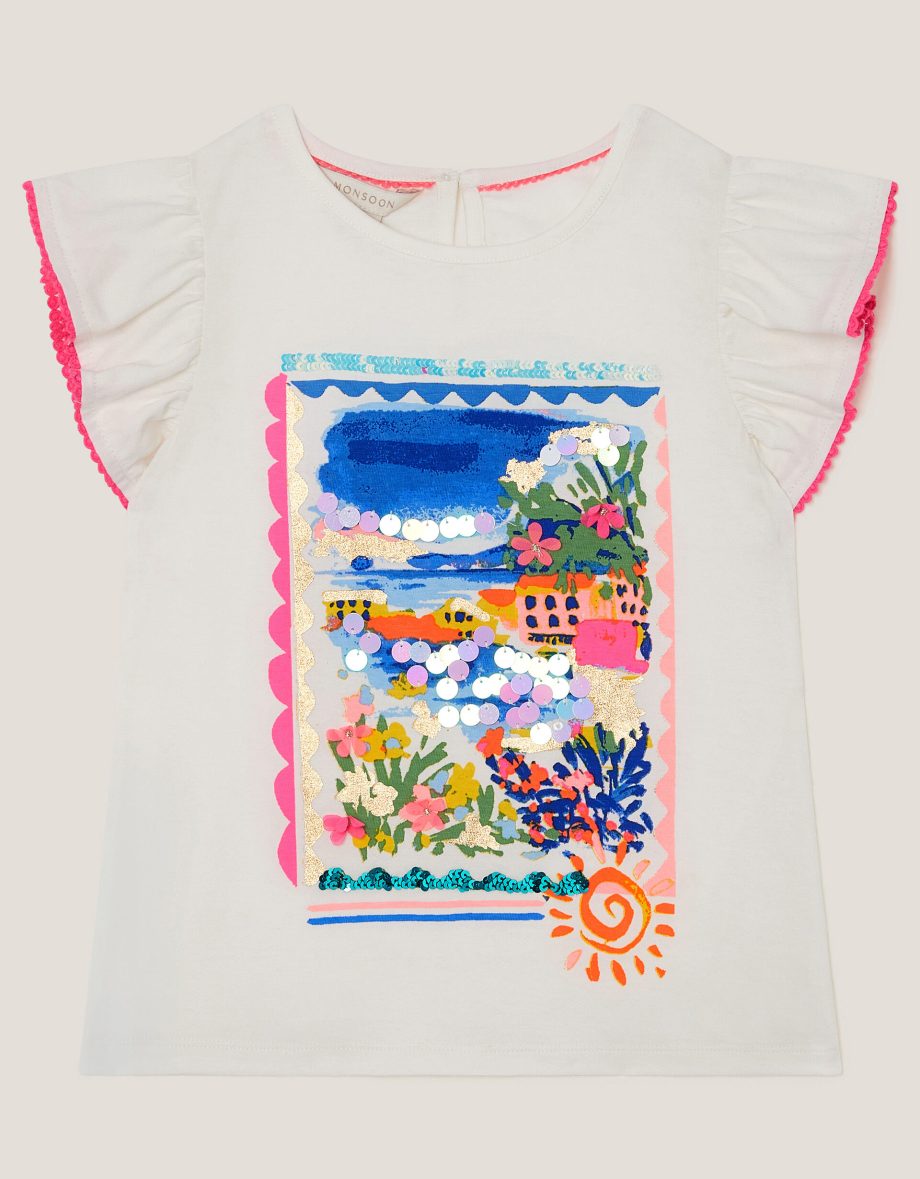 Resort Scene Embellished T-Shirt Ivory