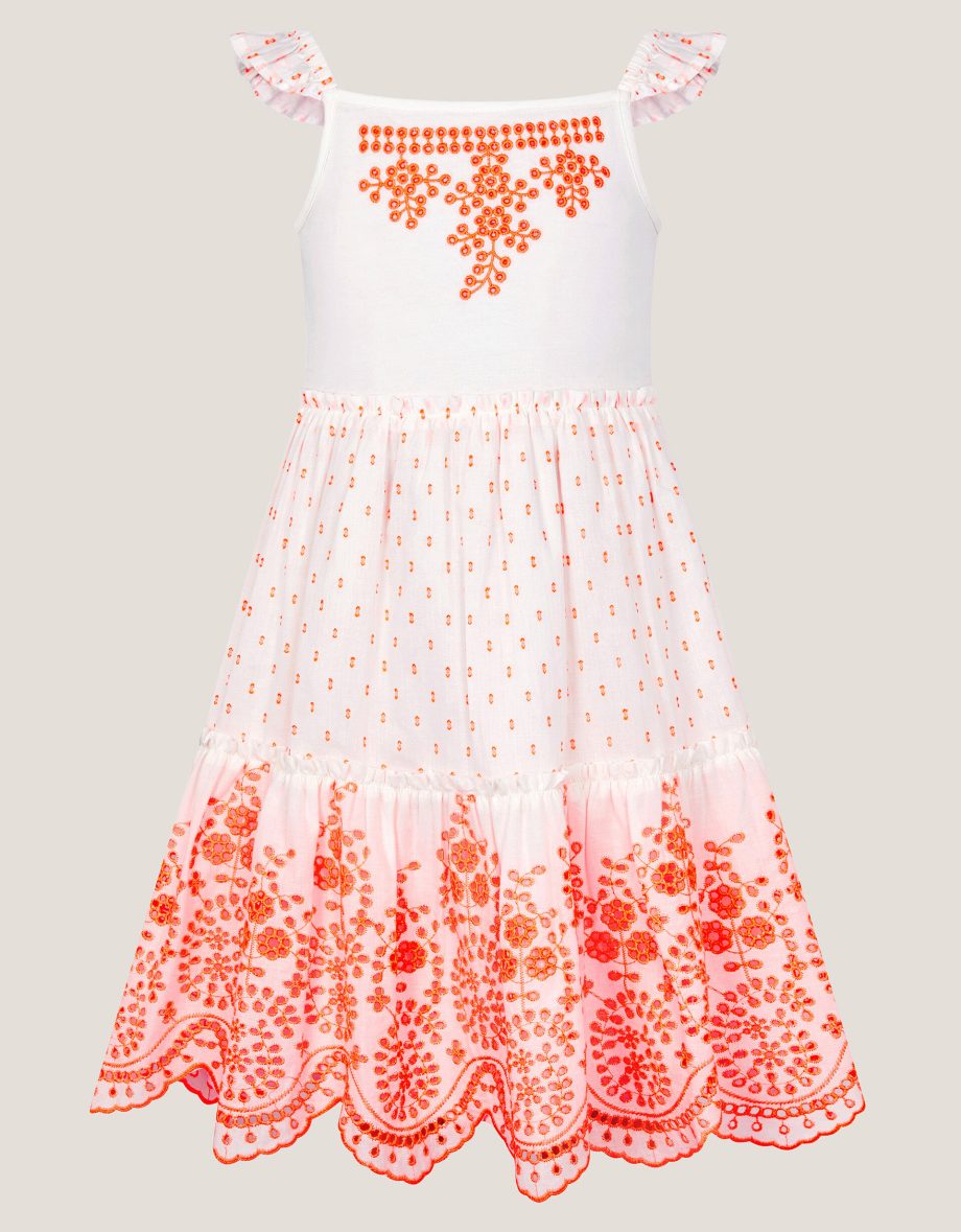 Broderie tiered cotton sundress white