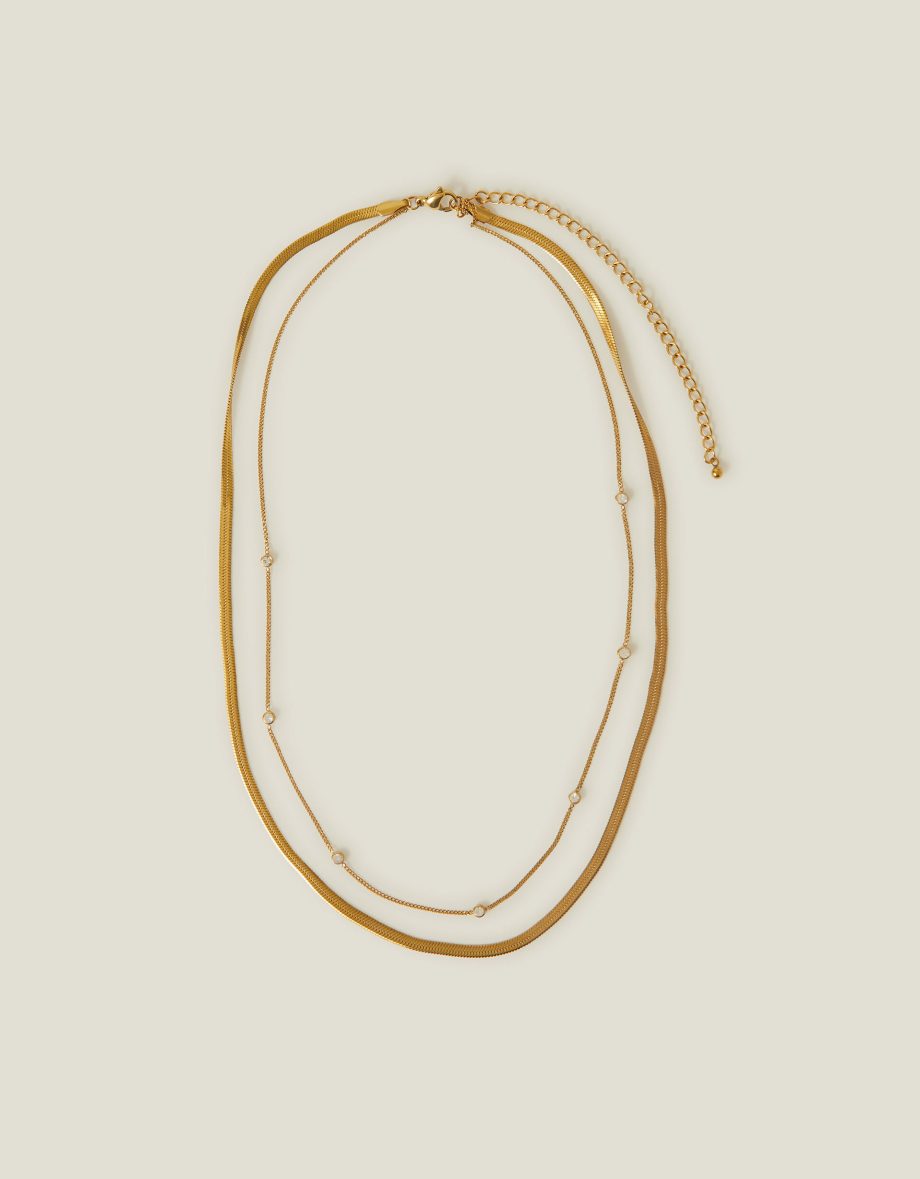 14CT GOLD-PLATED LAYERED DIAMANTE OMEGA CHAIN NECKLACE