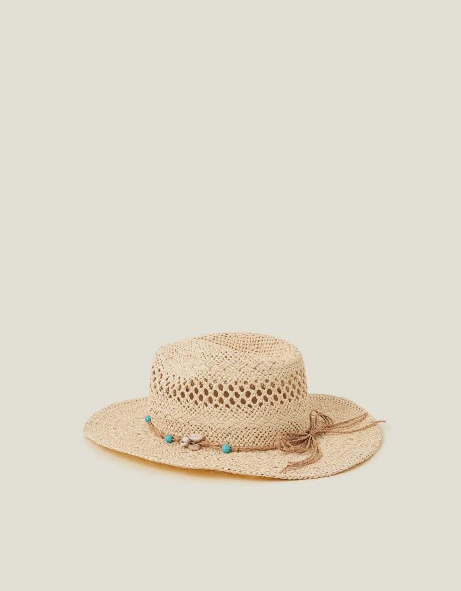 SHELL BEADED STRAW STETSON HAT