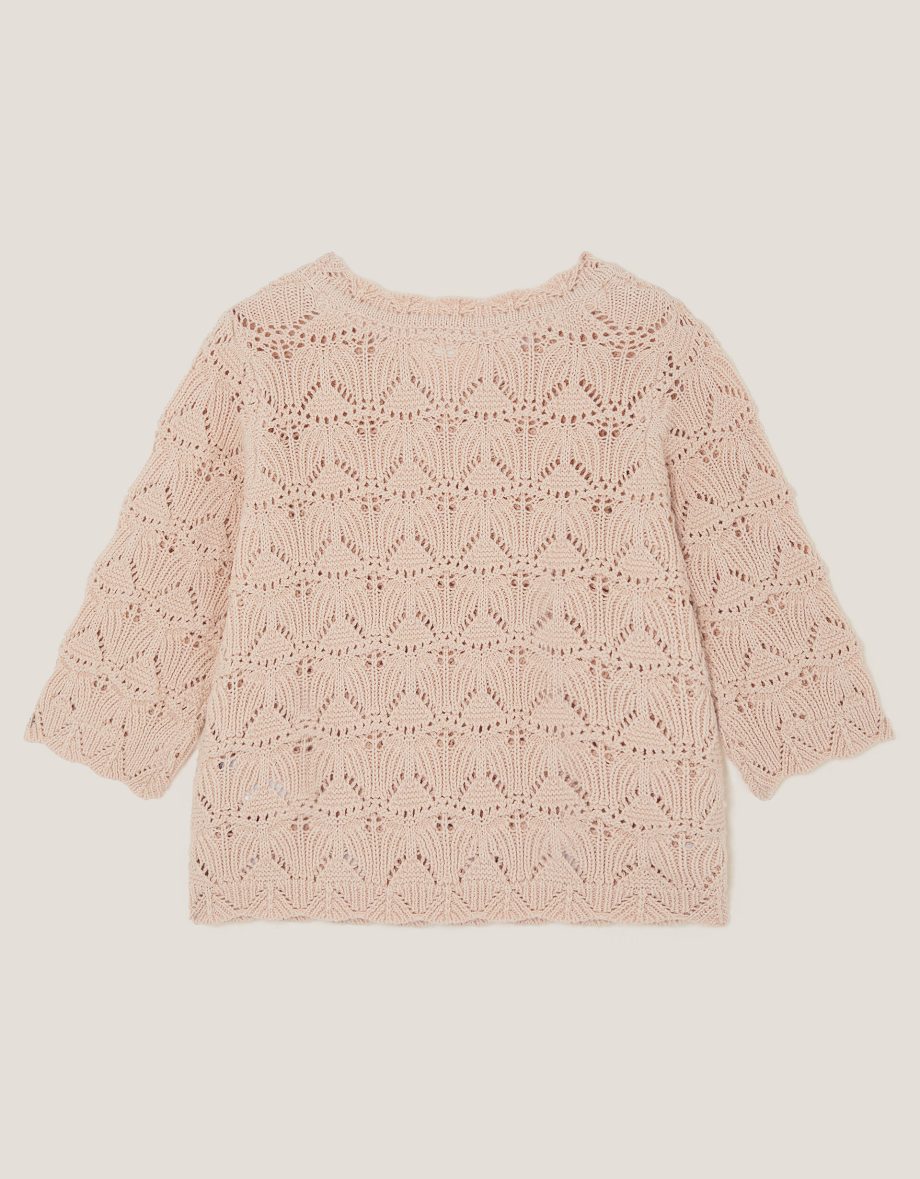 Crochet flower knit top ivory