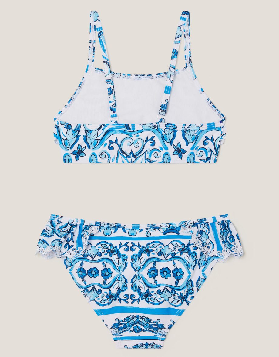 Calista floral print ruffle bikini set blue