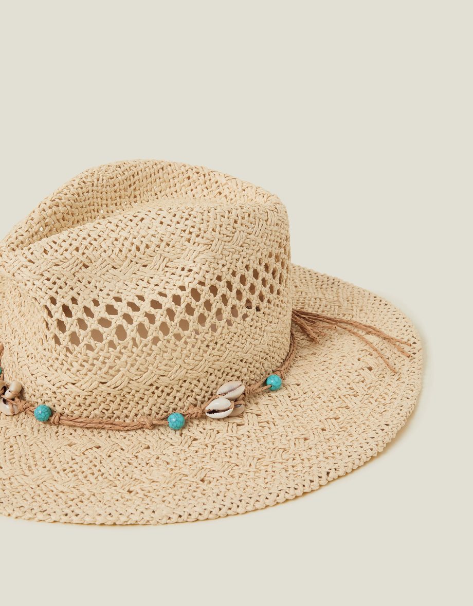 SHELL BEADED STRAW STETSON HAT