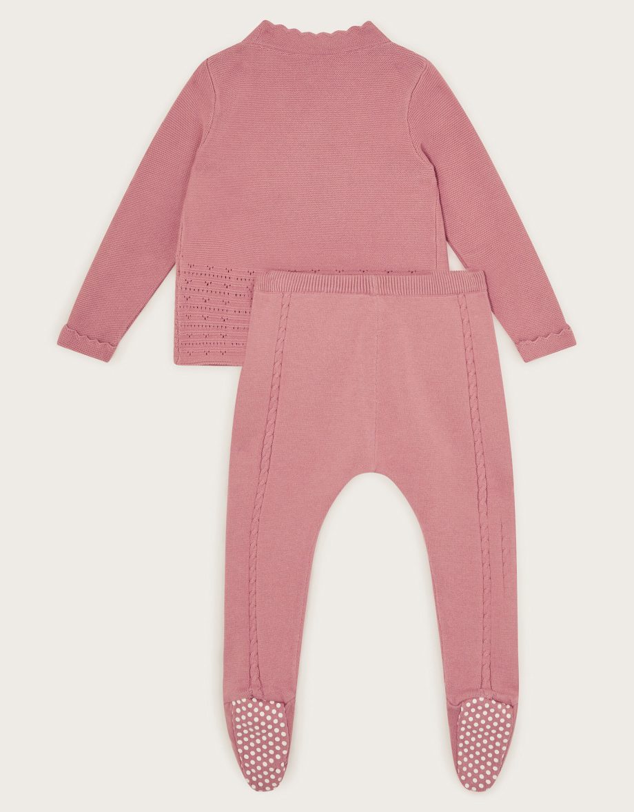 Newborn knit cardigan and leggings set pink