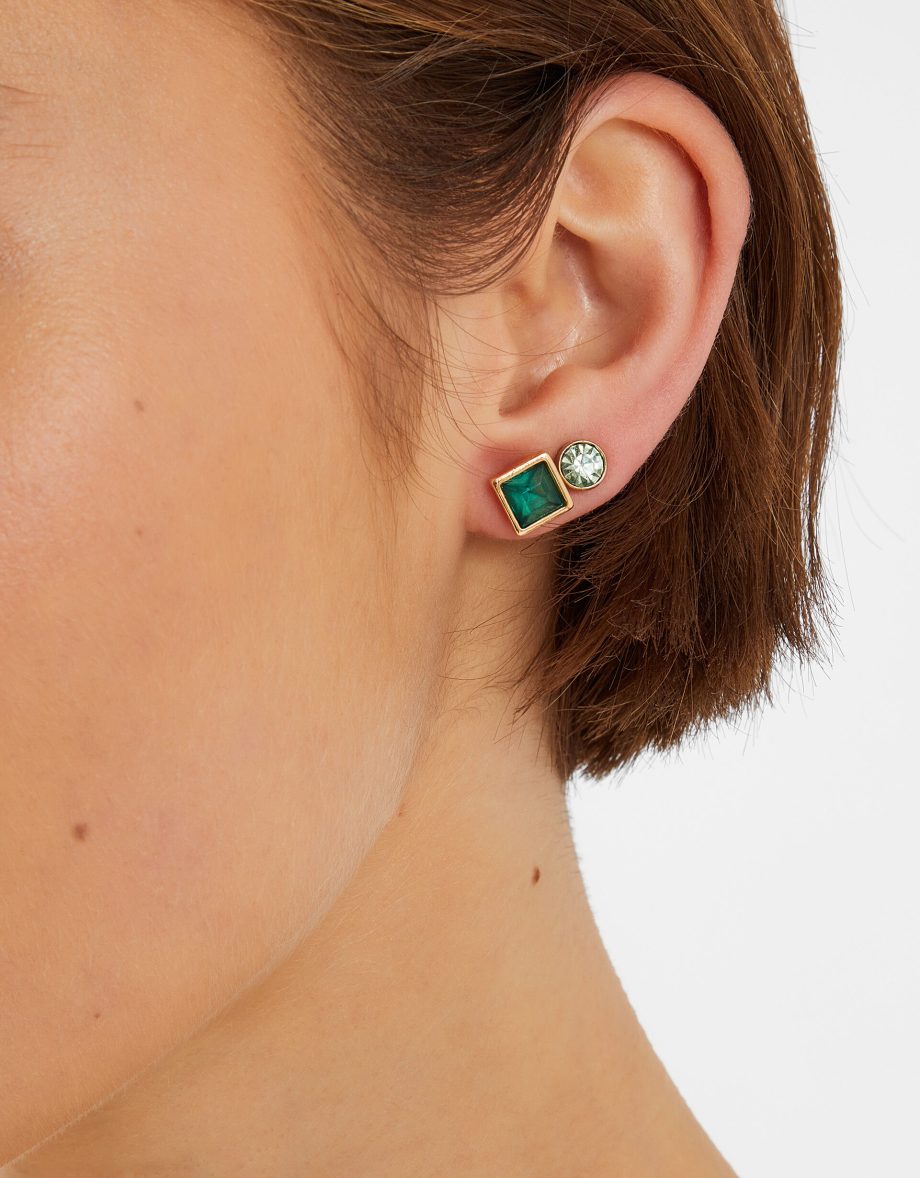 5-PACK GEM STUD EARRINGS GREEN