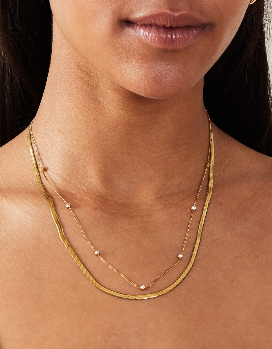 14CT GOLD-PLATED LAYERED DIAMANTE OMEGA CHAIN NECKLACE