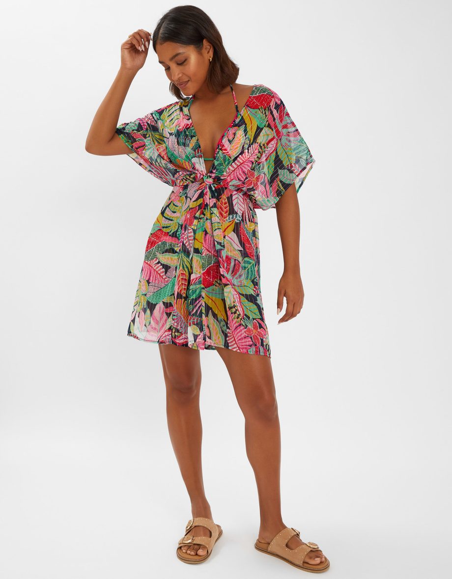 Tropical Print Chiffon Kaftan Black