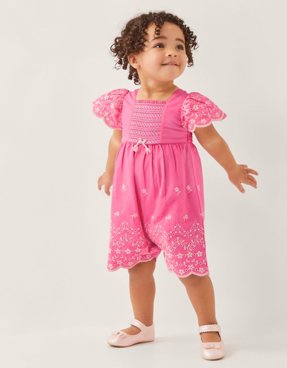 Baby Broderie Romper Pink