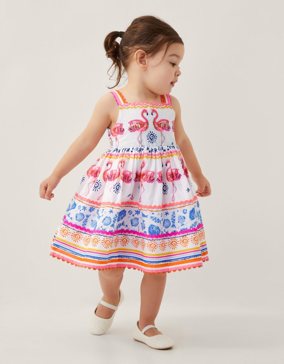 Baby sequin embellished flamingo dress ivory